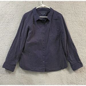 Tommy Hilfiger Shirt Womens XL Blue Polka Dot Button Down Long Sleeve Collared